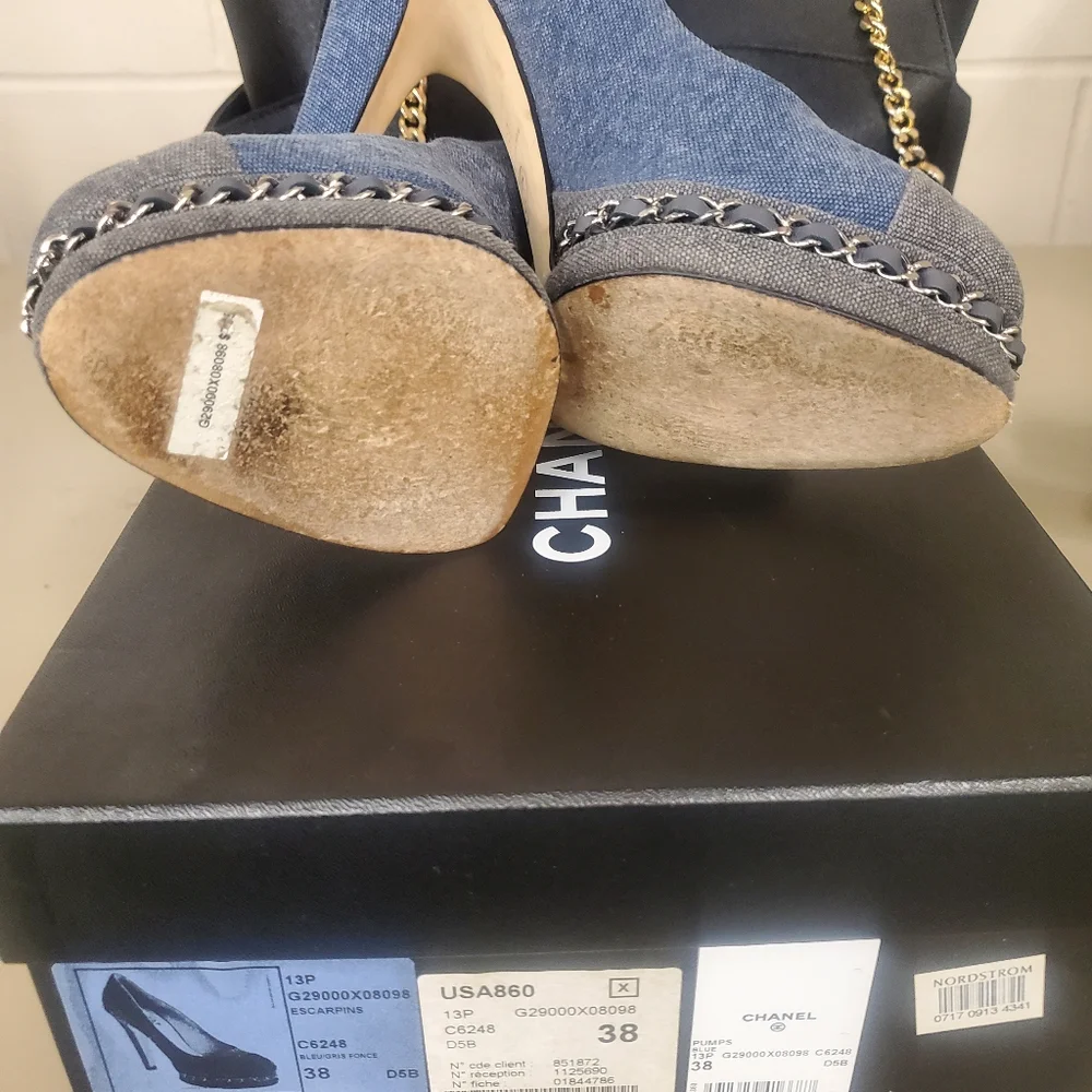 Chanel Denim & Chainlink Pumps $420 - worn once Sz 7.5 - Picture 8 of 8